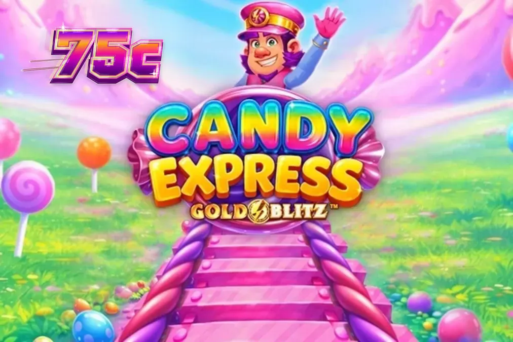Interface colorida e vibrante do slot Candy Express Gold Blitz com elementos de doces e trens